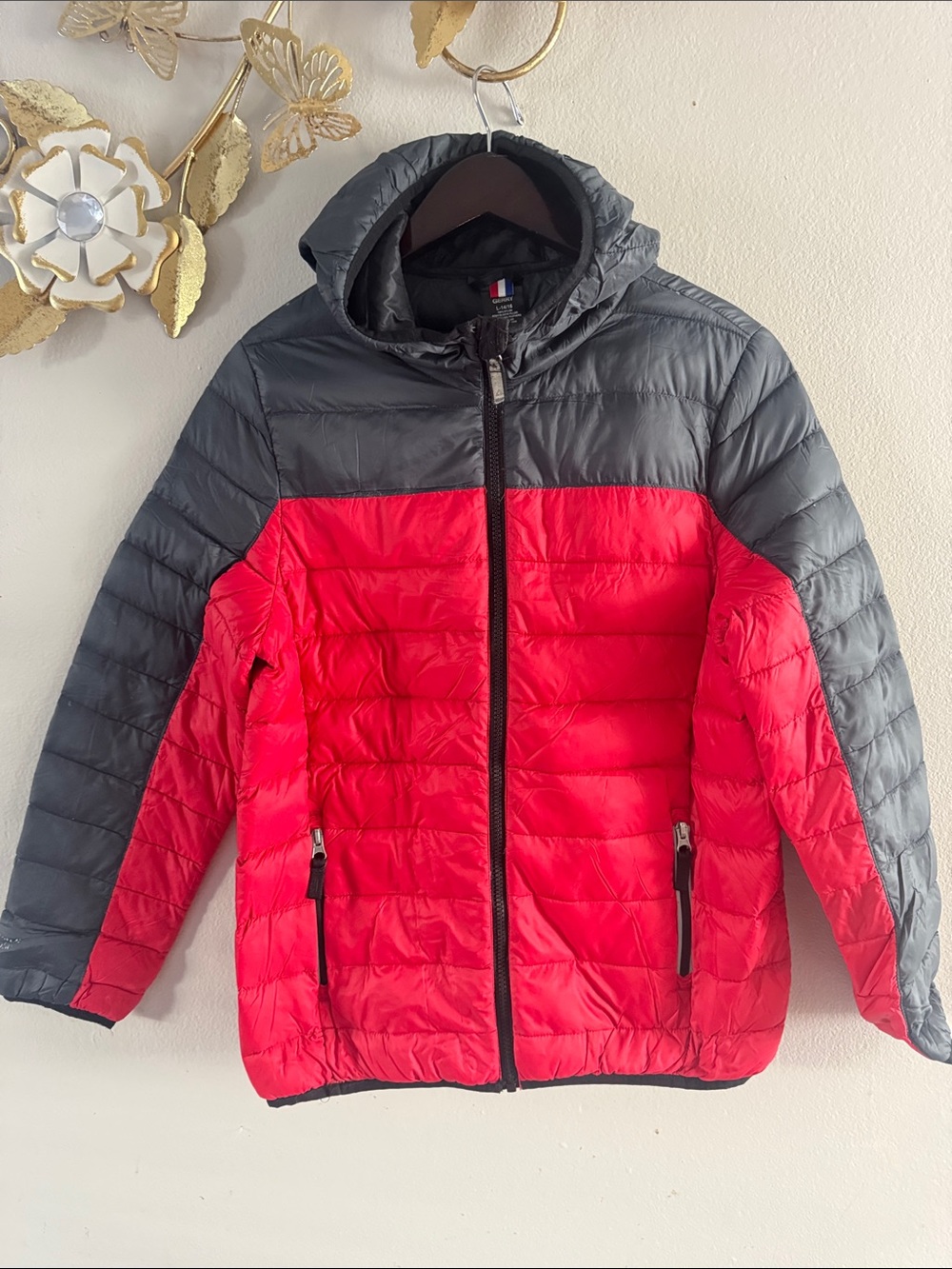 Gerry Weber Red and Gray Hooded Puffer Jacket